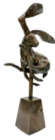 ubekendt kunstner - springende hare, helstbt bronze, 48 cm hj