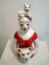 Signe Hougaard - "kattepige", keramisk figur, 32 cm