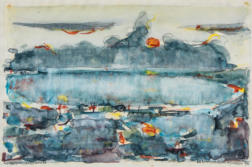 Zacharias Heinesen - Torshavn morgen, akvarel, 16x25 cm