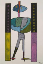 Birthe Simonsen - "Føler mig lidt klemt", tush, oliepastel, akrylfarver på papir, 40x30 cm